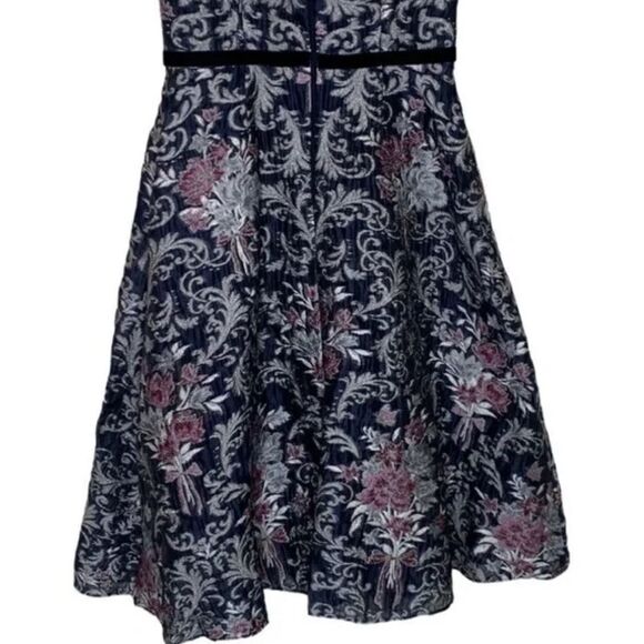 Marchesa Black Metallic Floral Fit and Flare Cocktail Midi Dress | 10 - Picture 8 of 11